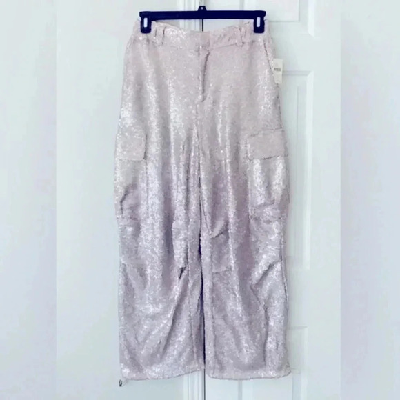 NWT Anthropologie Purple Silver Sequin Cargo Pull on Trouser Party Pants Size 2 - Picture 7 of 11